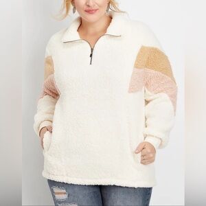 Maurices ¼ Zip Pullover Sweatshirt Cream Teddy Sherpa XL